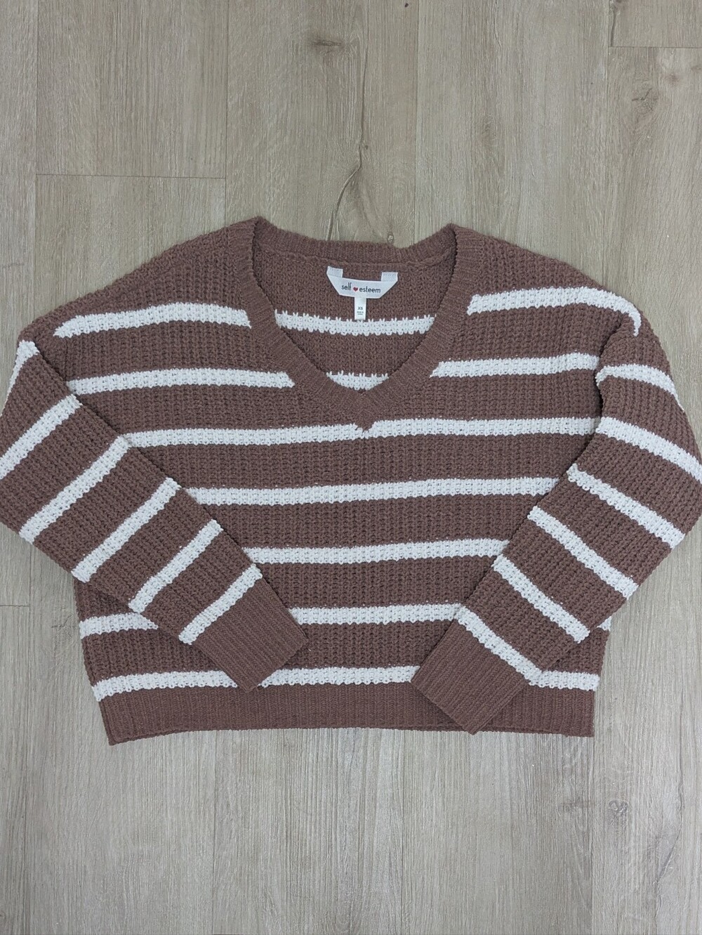 Self esteem striped v neck cropped sweater XS